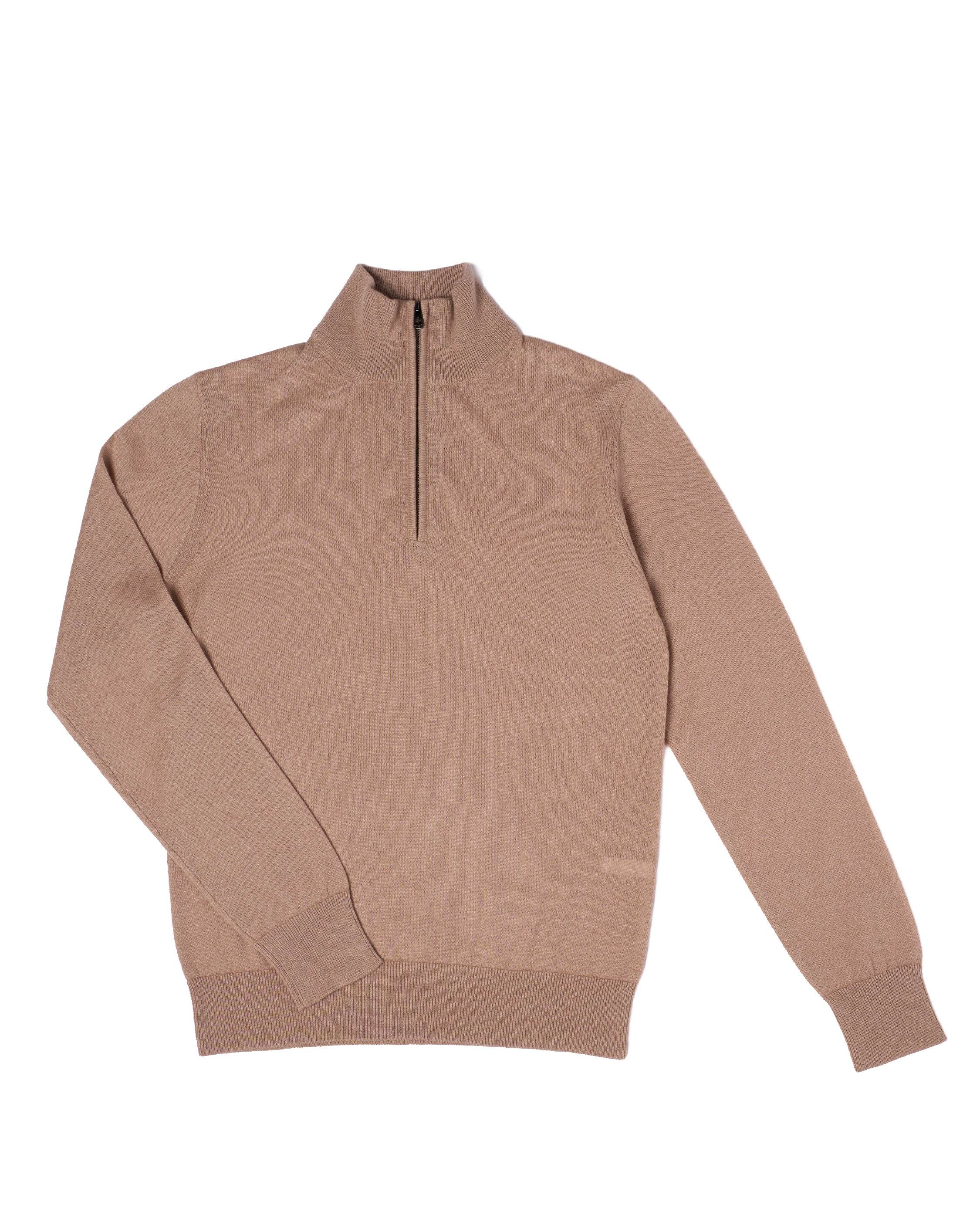 Knitted mock with zipper sweater - Taupe - silk and cashmere