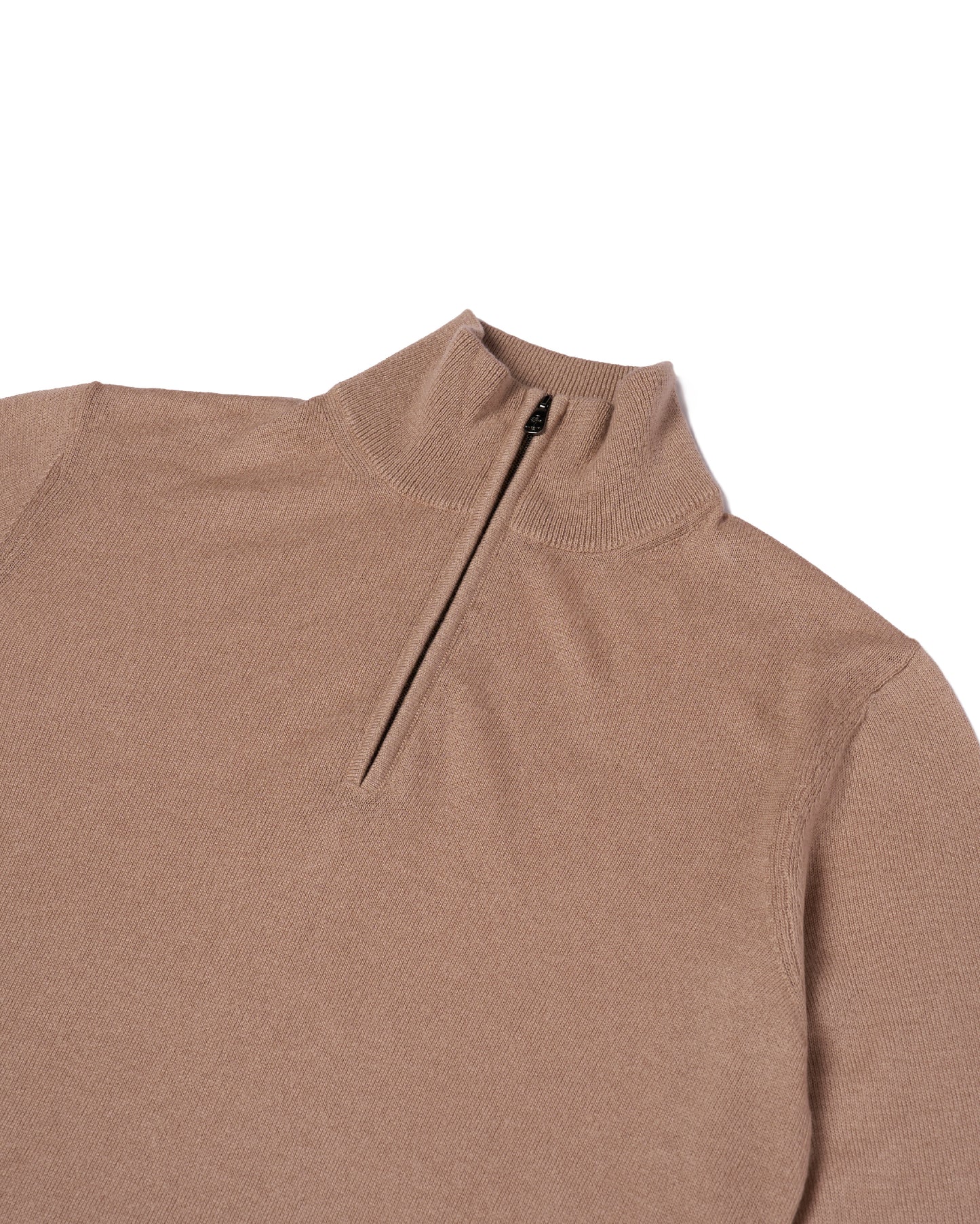 Knitted mock with zipper sweater - Taupe - silk and cashmere