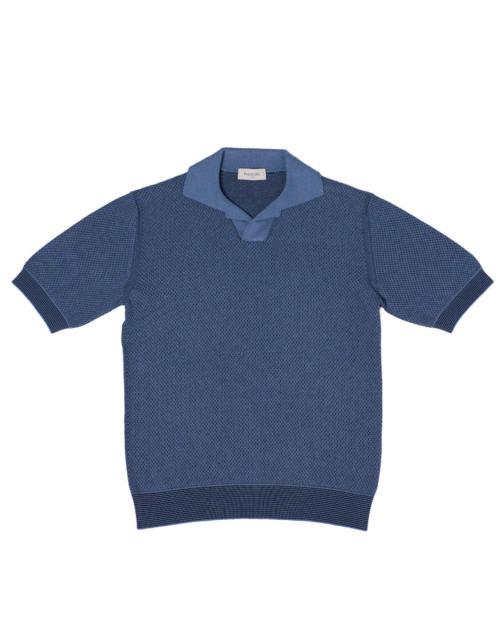 Knitted sailor polo two tone  - Navy blue and light blue - silk and cotton