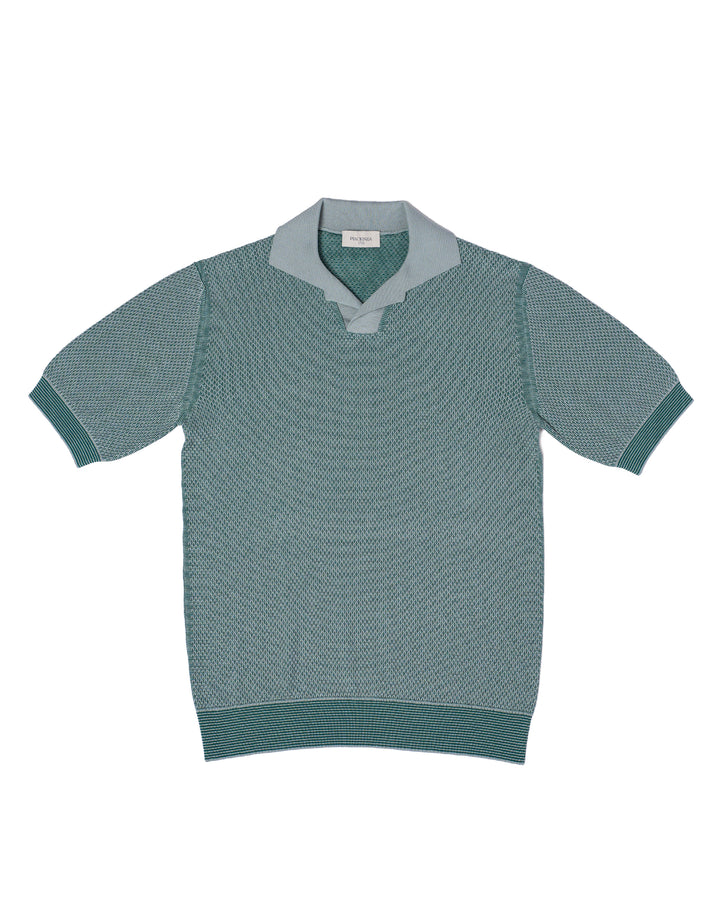 Knitted sailor polo two tone  - Grey and light green - silk and cotton