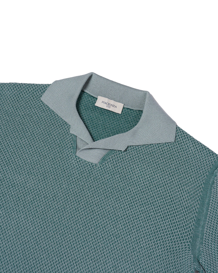 Knitted sailor polo two tone  - Grey and light green - silk and cotton