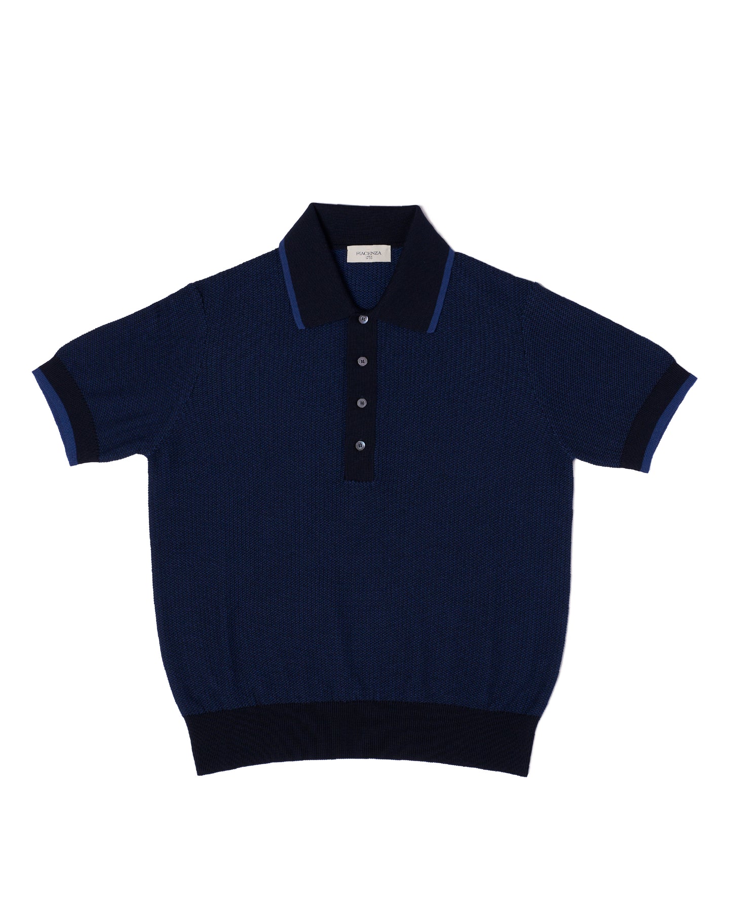 Knitted polo two tone spinet stitch - Blue and purple - cotton