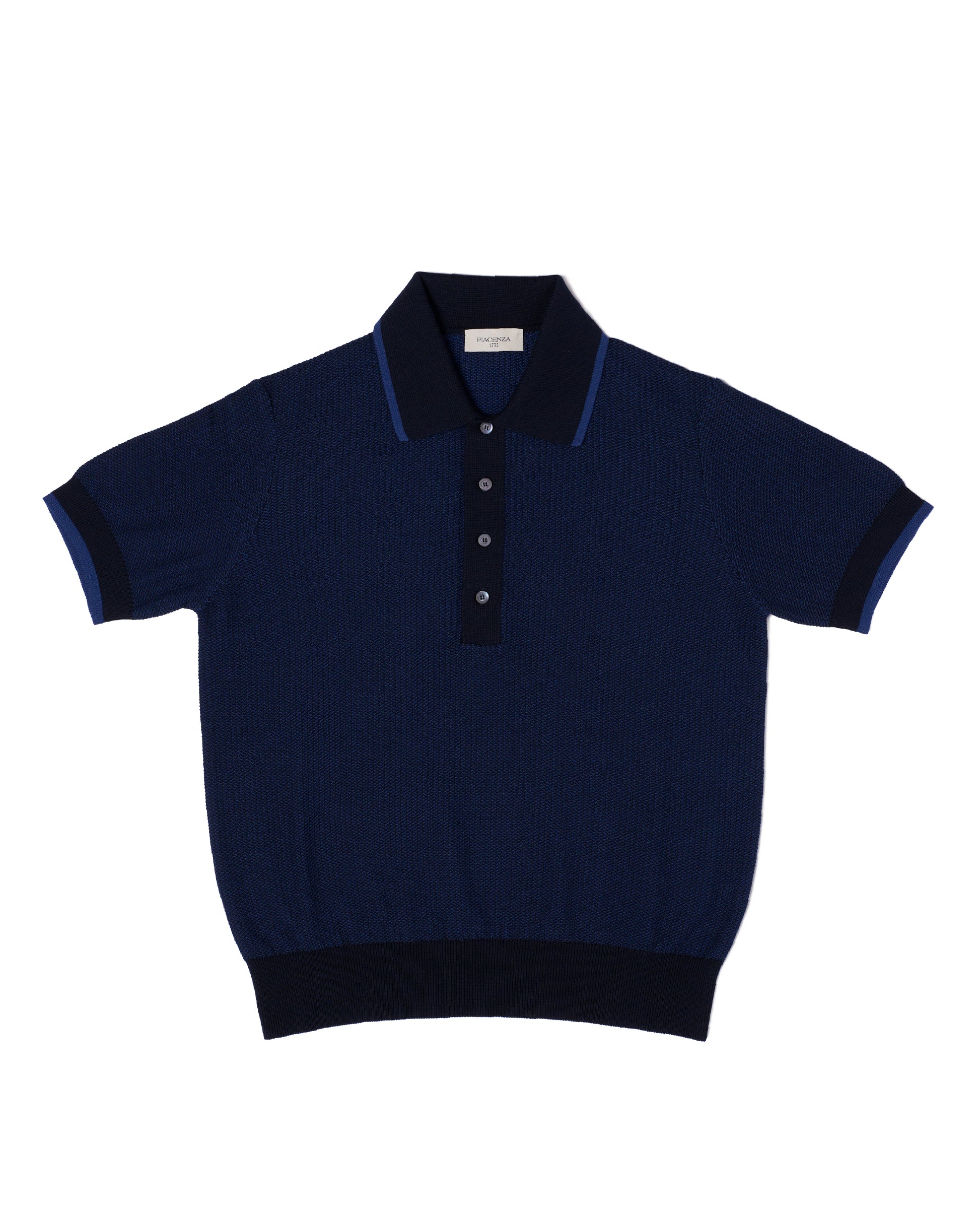 Knitted polo two tone spinet stitch - Blue and purple - cotton
