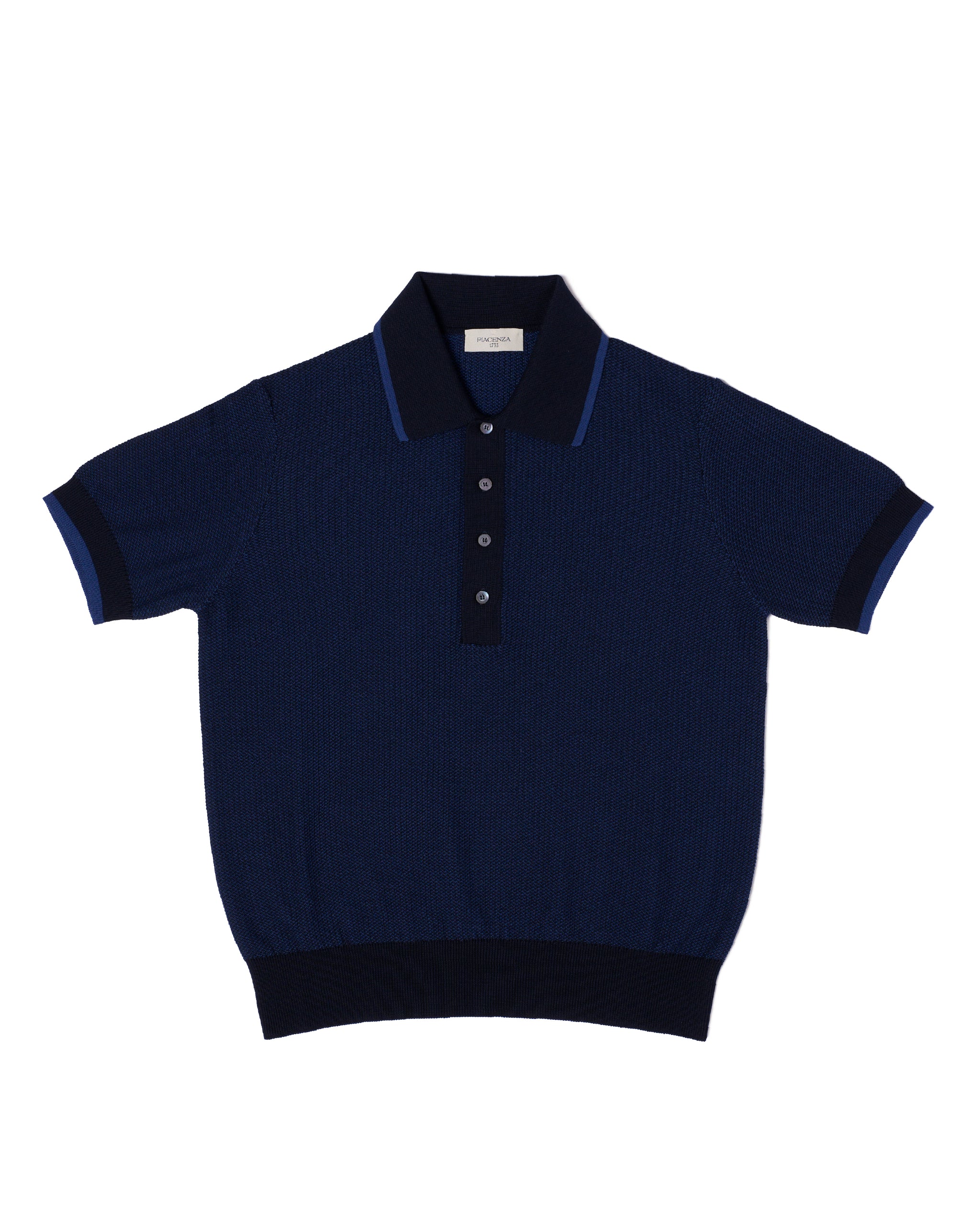 Knitted polo two tone spinet stitch - Blue and purple - cotton