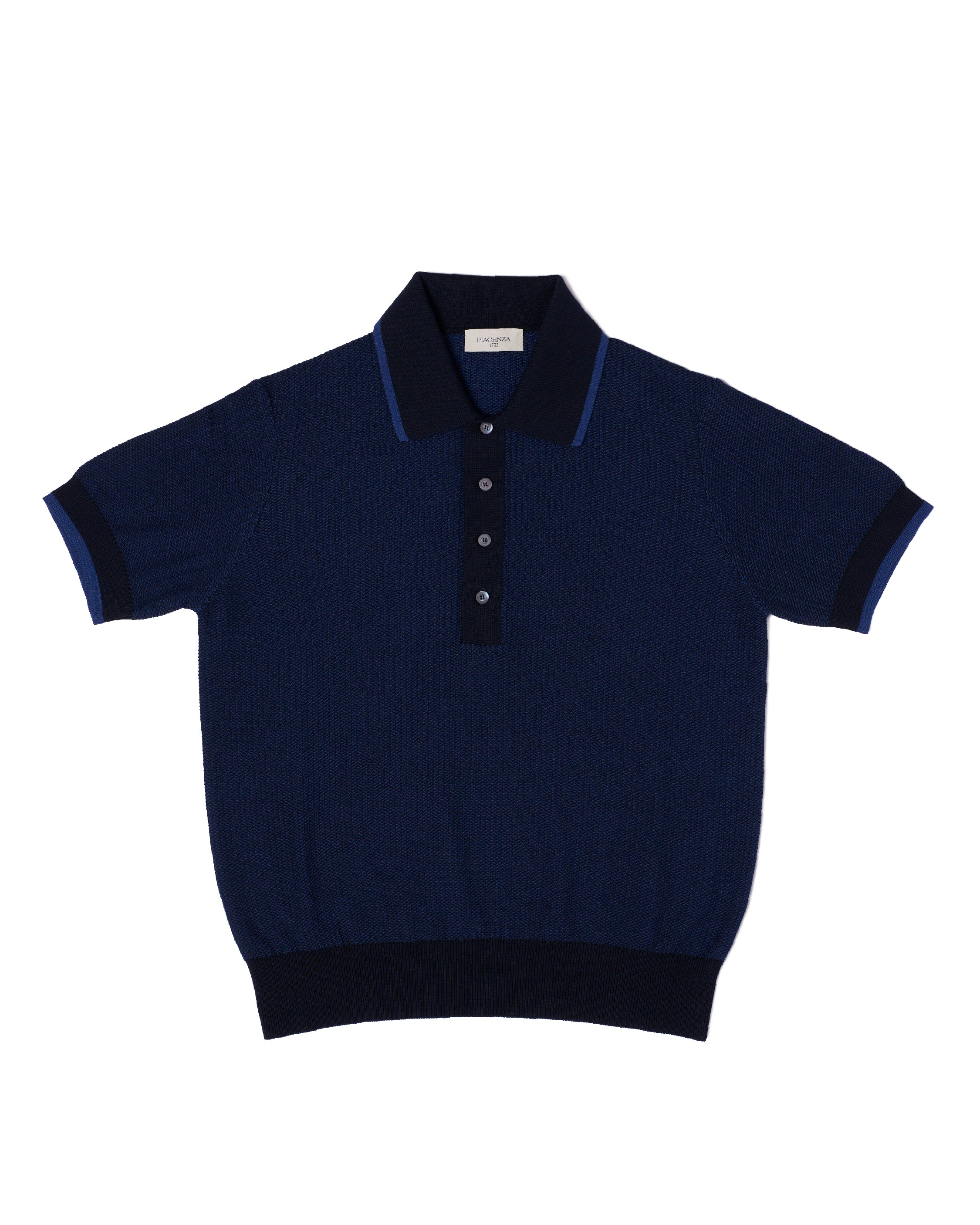 Knitted polo two tone spinet stitch - Blue and purple - cotton