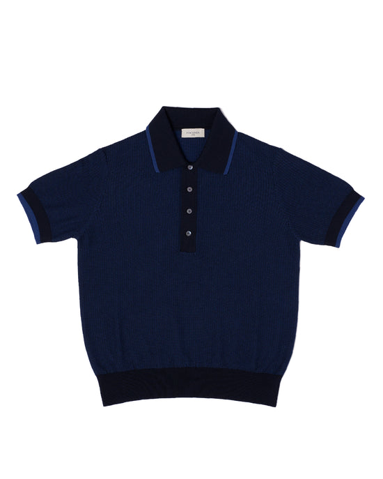 Knitted polo two tone spinet stitch - Blue and purple - cotton