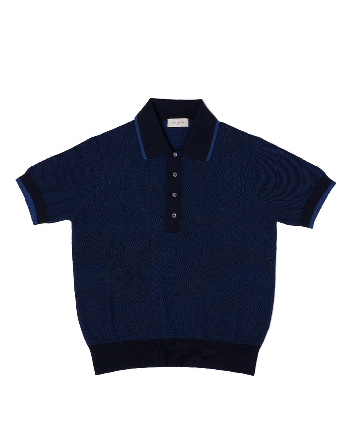 Knitted polo two tone fish stitch - Blue and purple - cotton