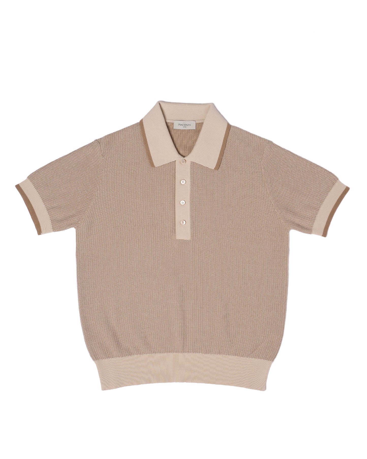 Knitted polo two tone spinet stitch - Brown and beige - cotton