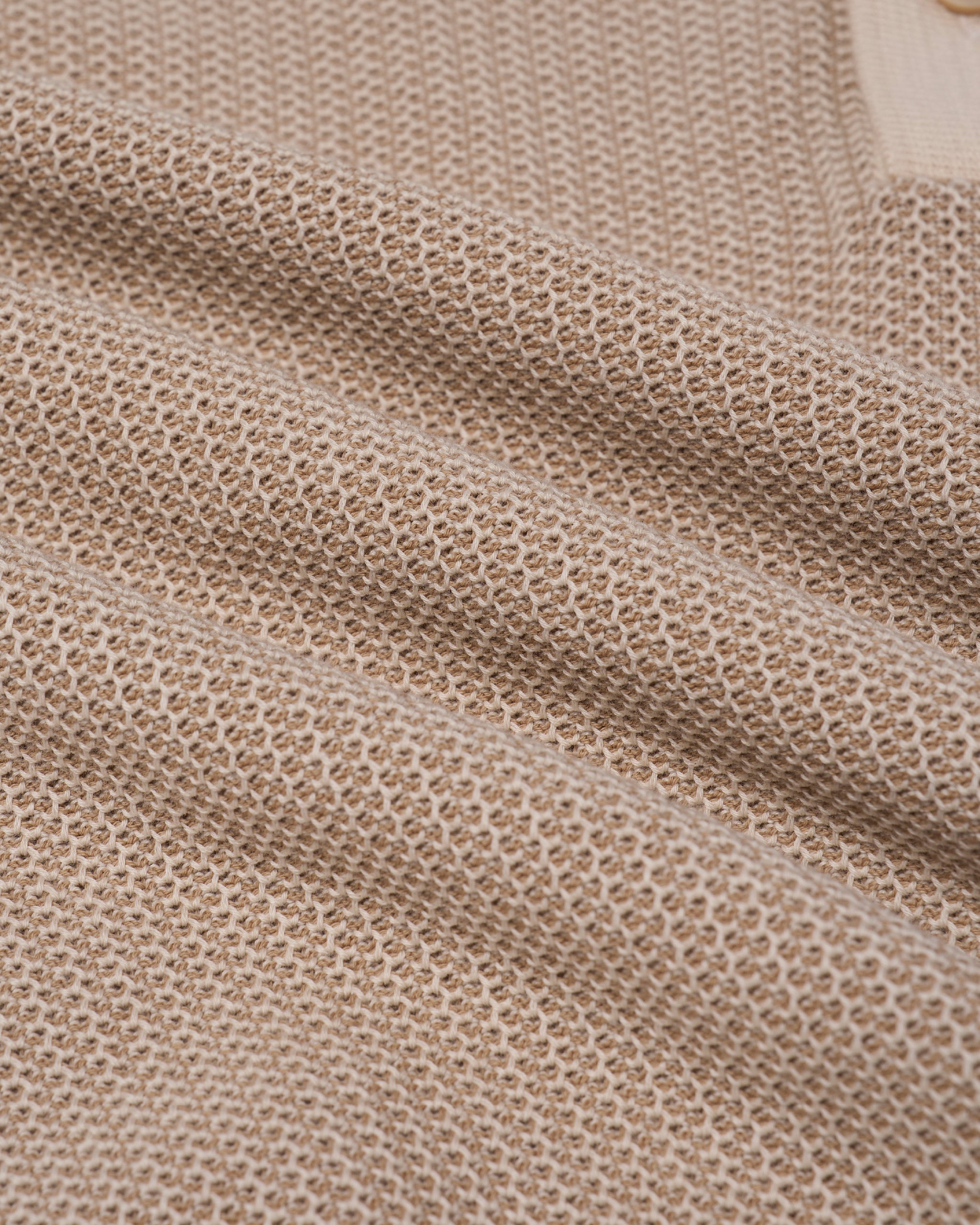 Knitted polo two tone spinet stitch - Brown and beige - cotton