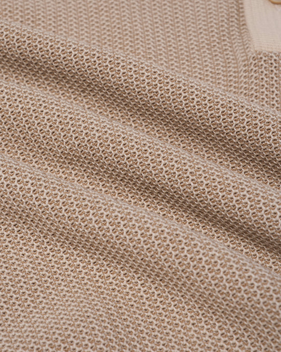 Knitted polo two tone spinet stitch - Brown and beige - cotton