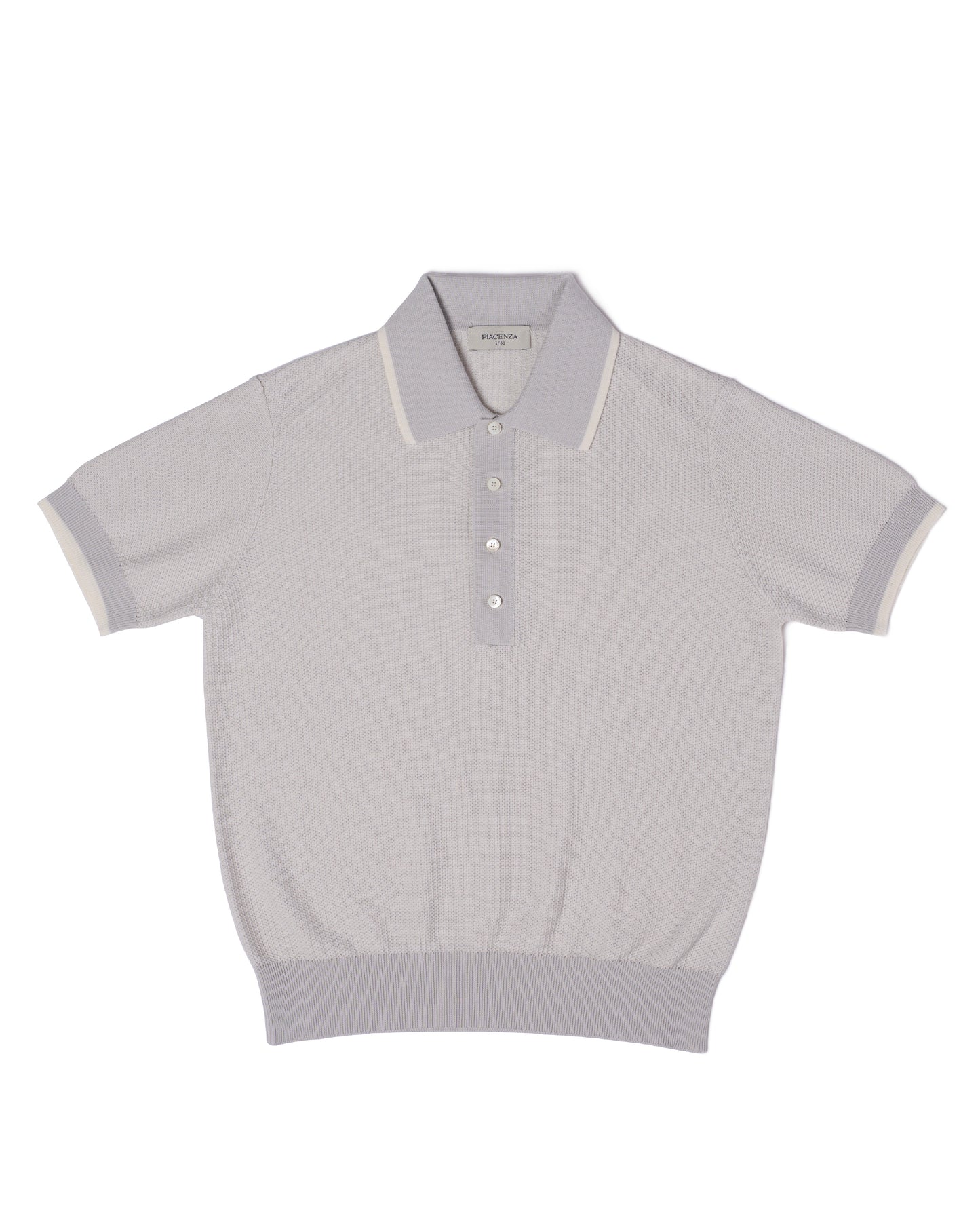 Knitted polo two tone spinet stitch - Offwhite and grey - cotton