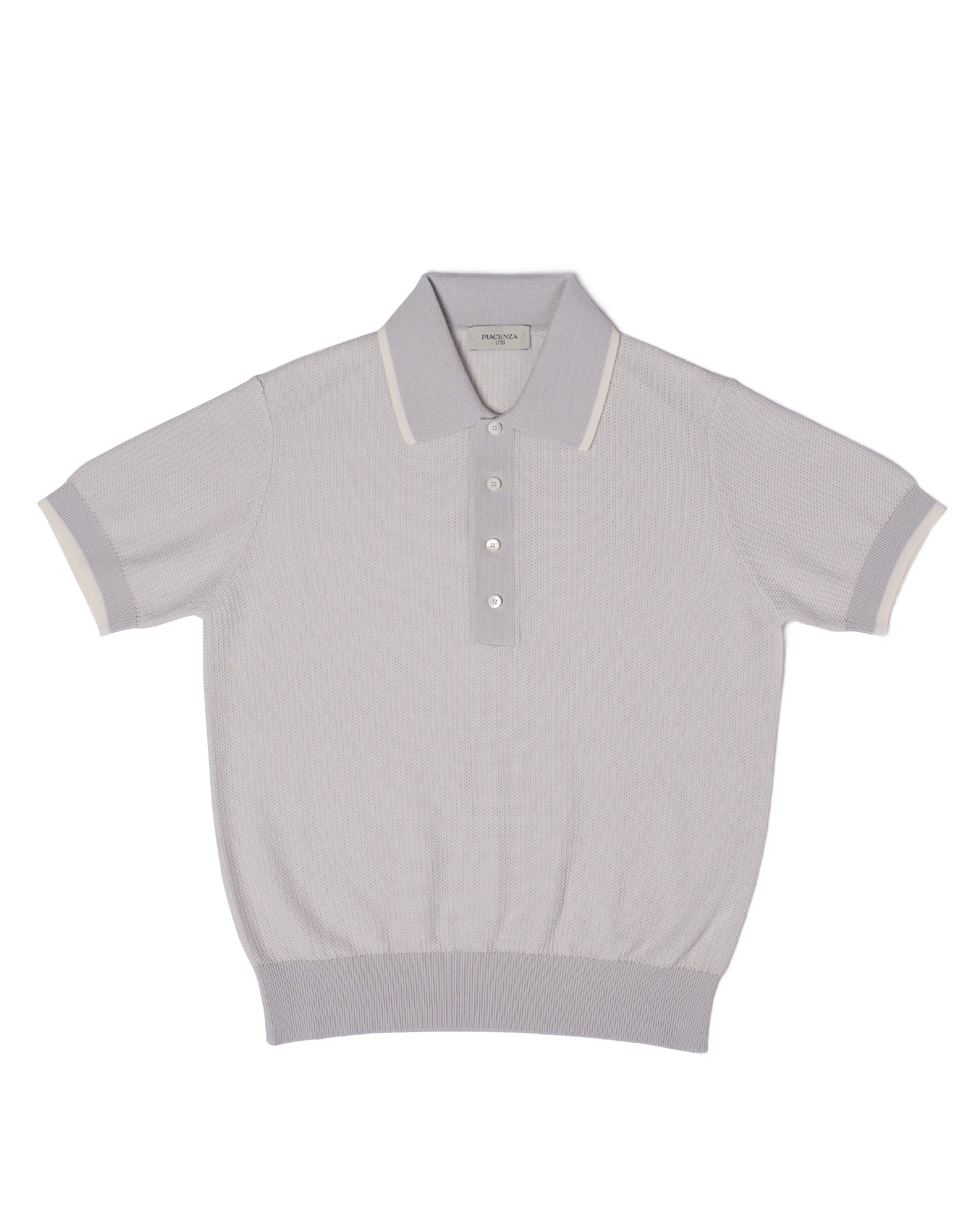 Knitted polo two tone spinet stitch - Offwhite and grey - cotton