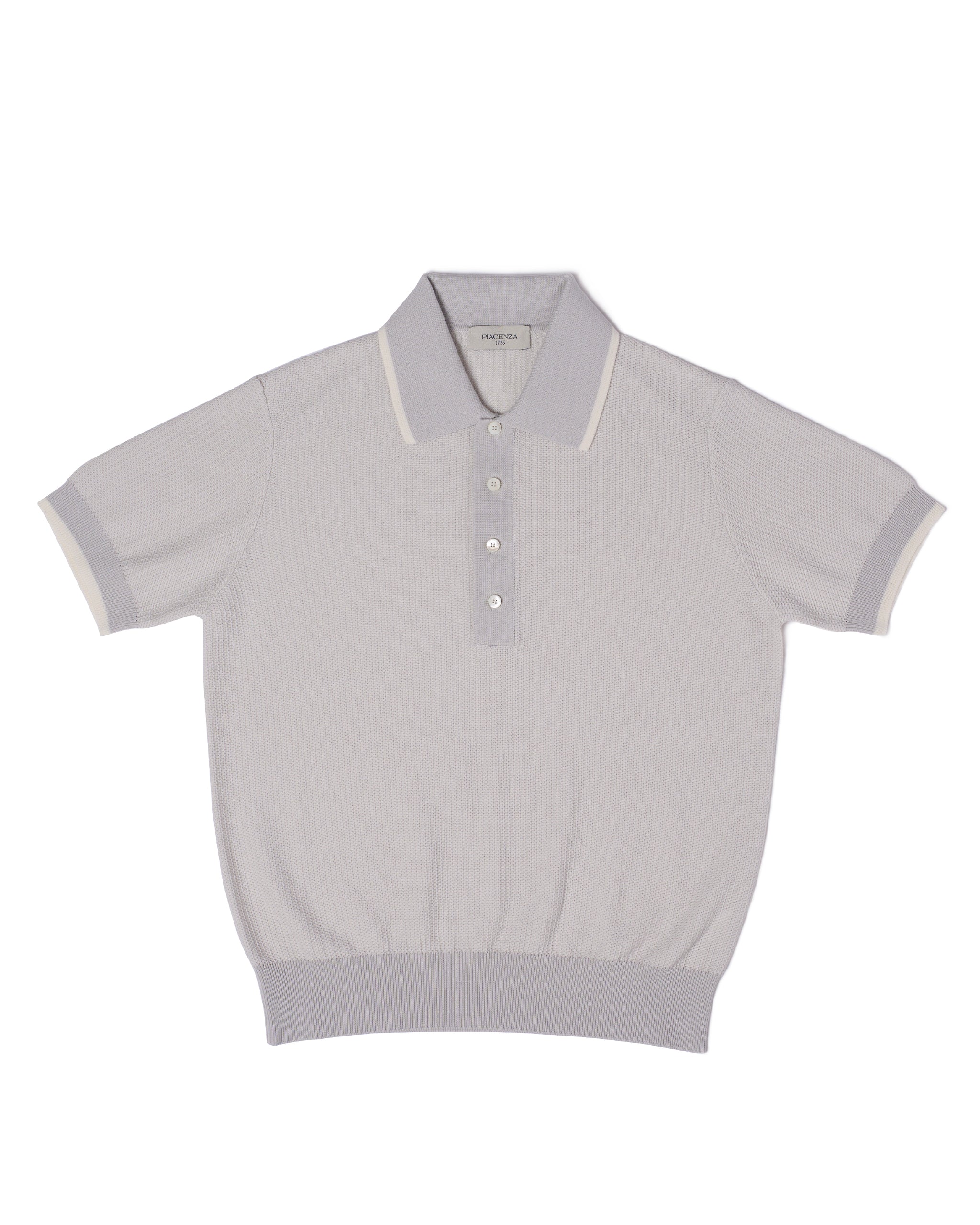 Knitted polo two tone spinet stitch - Offwhite and grey - cotton