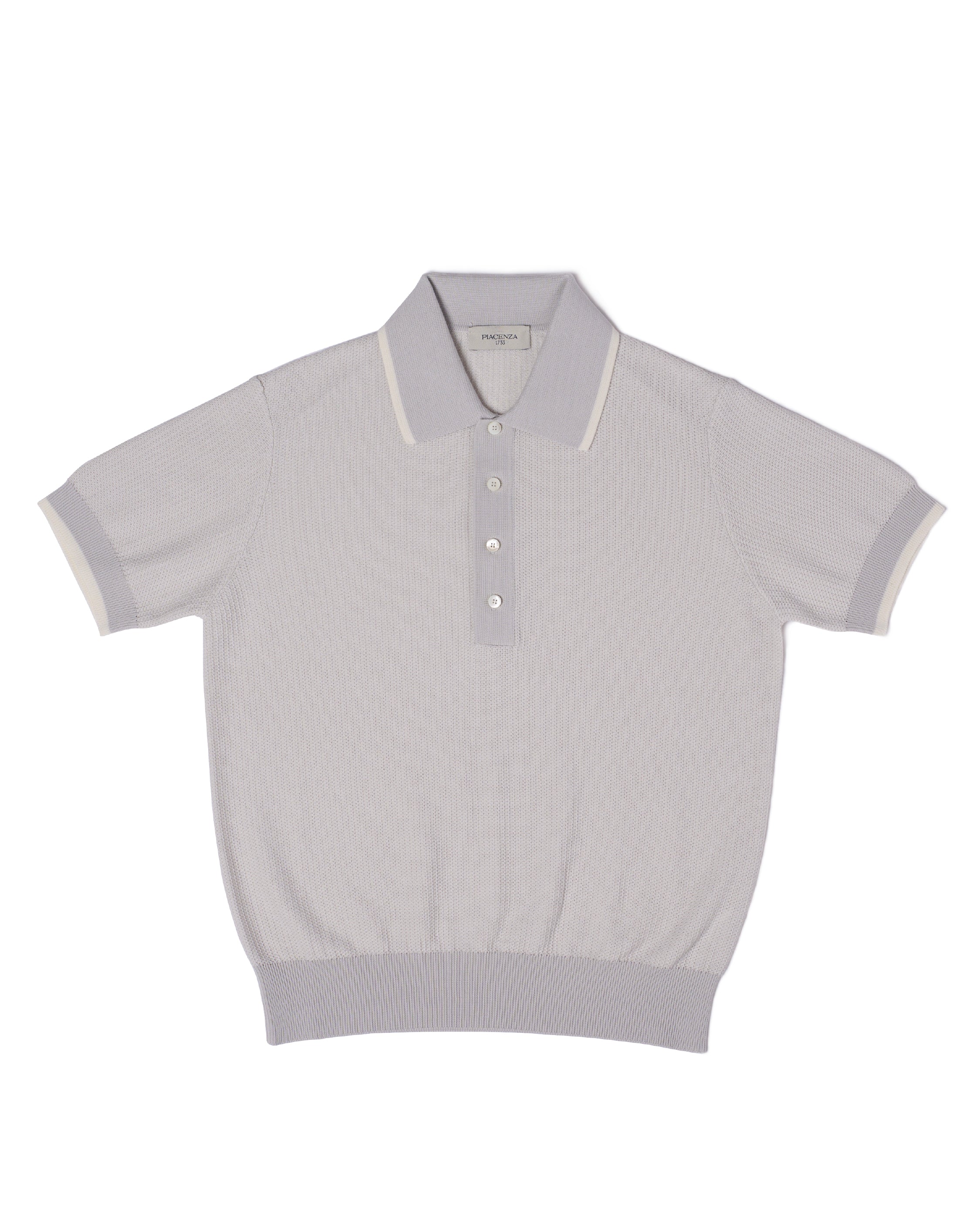 Knitted polo two tone spinet stitch - Offwhite and grey - cotton
