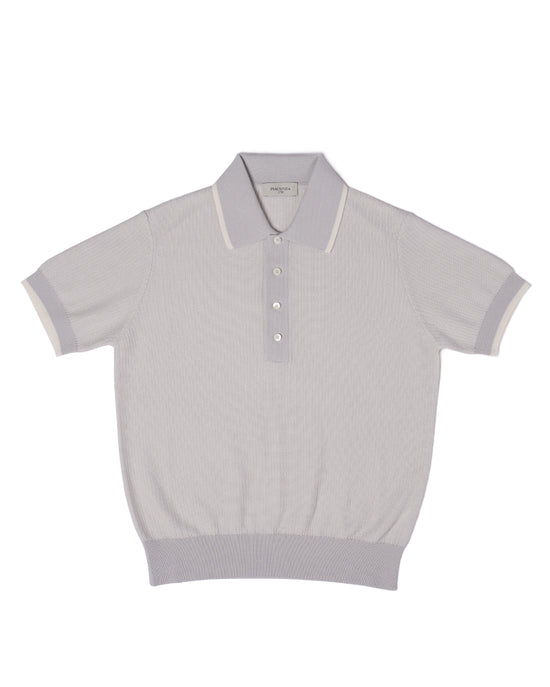 Knitted polo two tone spinet stitch - Offwhite and grey - cotton