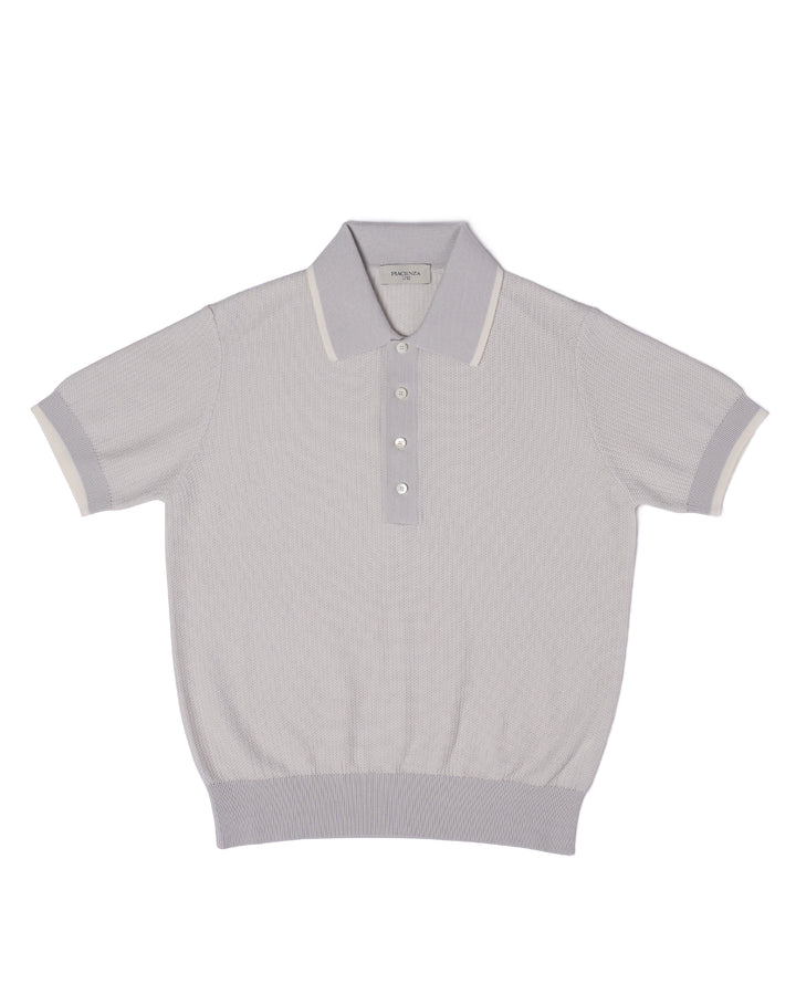 Knitted polo two tone fish stitch - Off white and grey - cotton