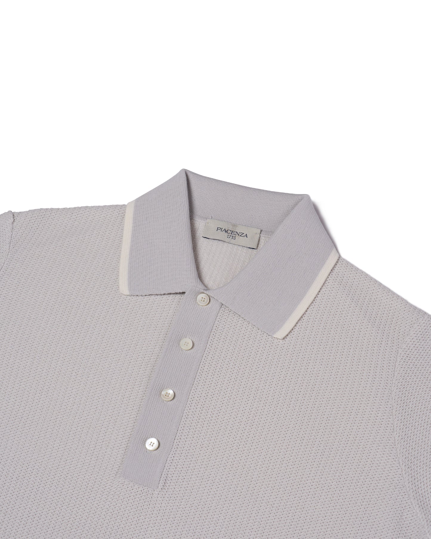 Knitted polo two tone spinet stitch - Offwhite and grey - cotton