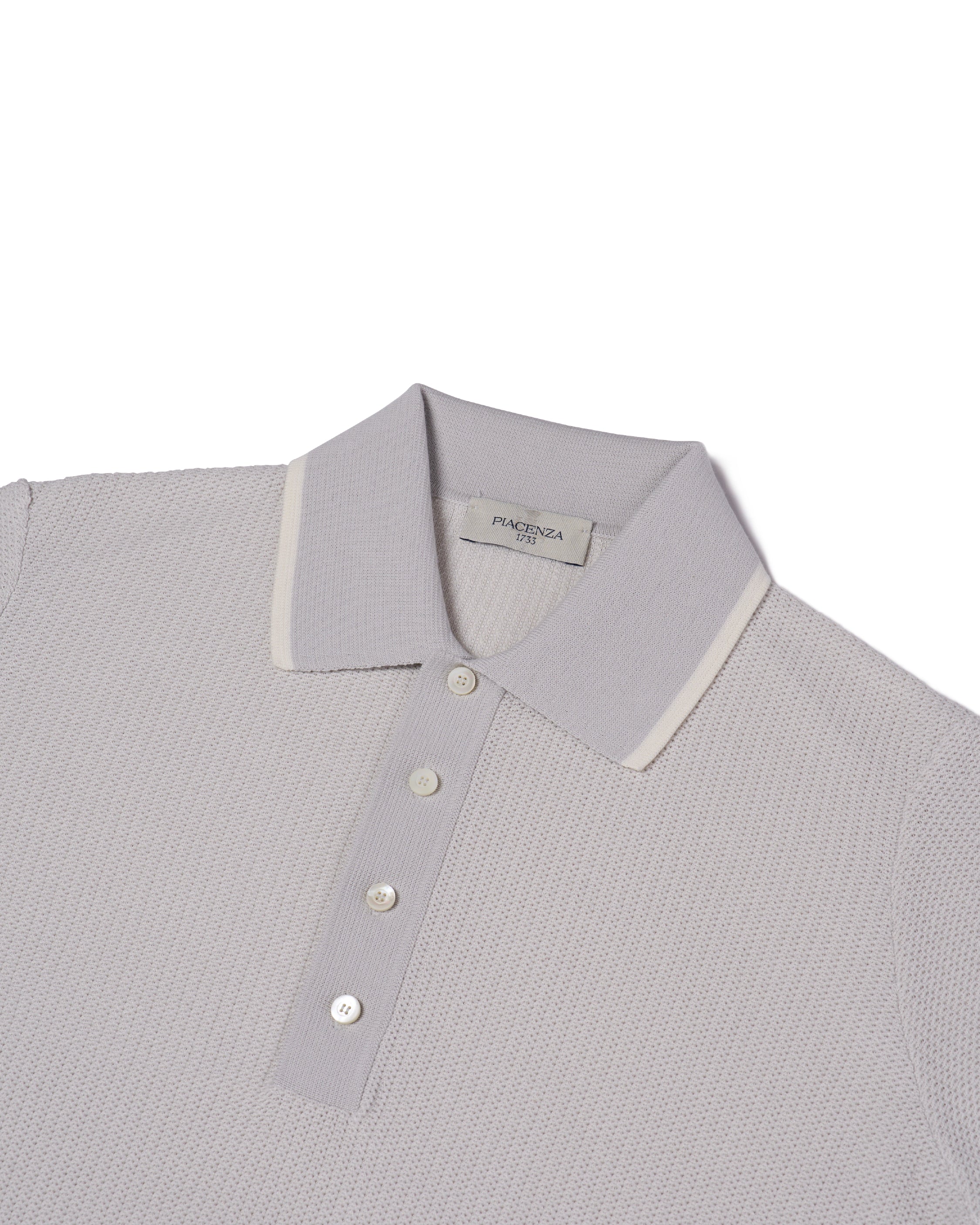 Knitted polo two tone spinet stitch - Offwhite and grey - cotton