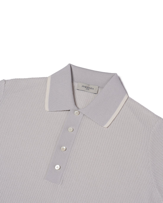 Knitted polo two tone spinet stitch - Offwhite and grey - cotton