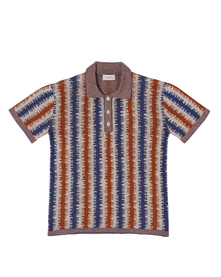 Knitted polo Wave - Orange and blue - silk and linen