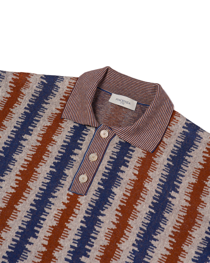 Knitted polo Wave - Orange and blue - silk and linen