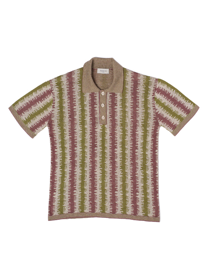 Knitted polo wave - Purple and green - silk and linen