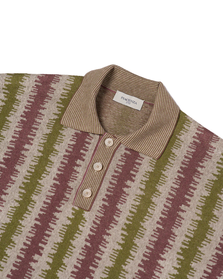 Knitted polo wave - Purple and green - silk and linen