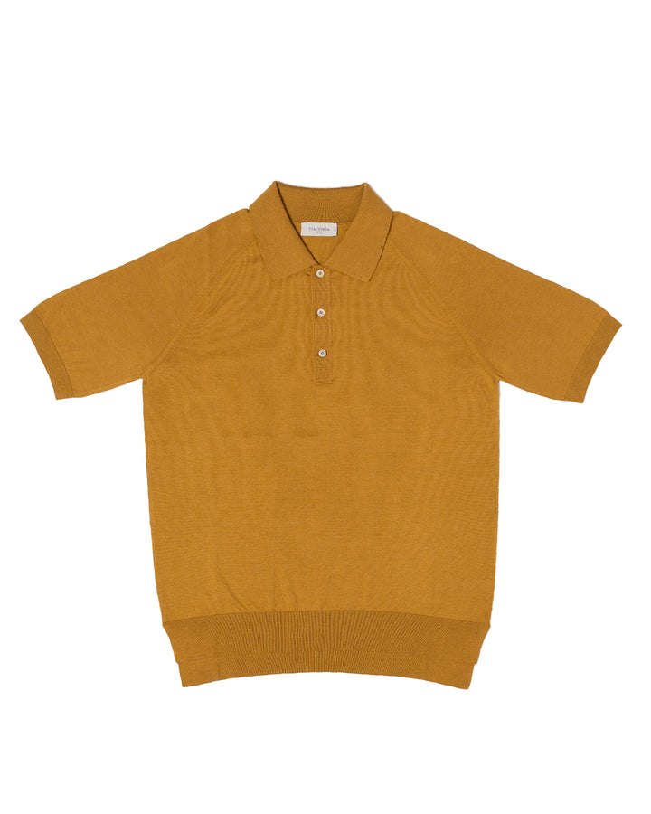 Knitted raglan sleeve polo - Amber - silk and cotton