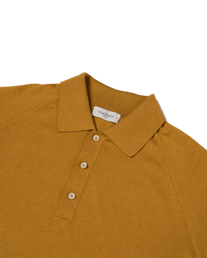 Knitted raglan sleeve polo - Amber - silk and cotton