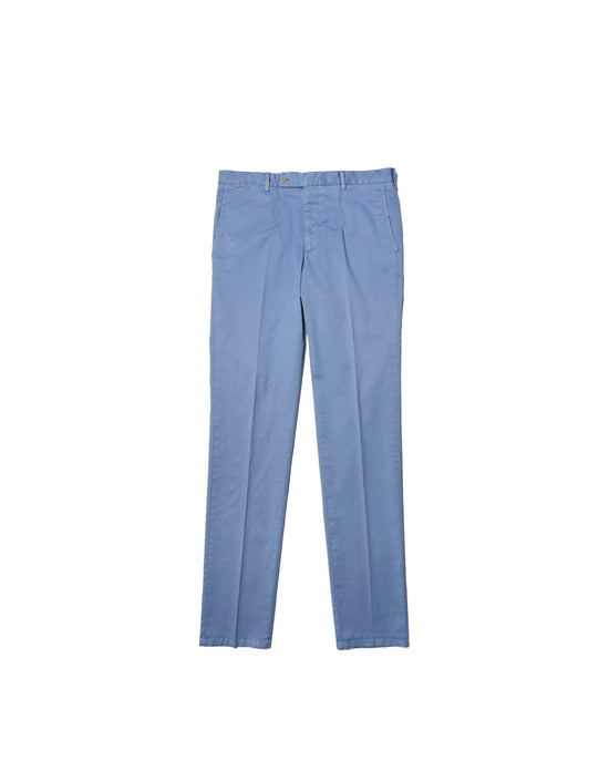 Washed cotton twill - Flat front trousers - Pale blue