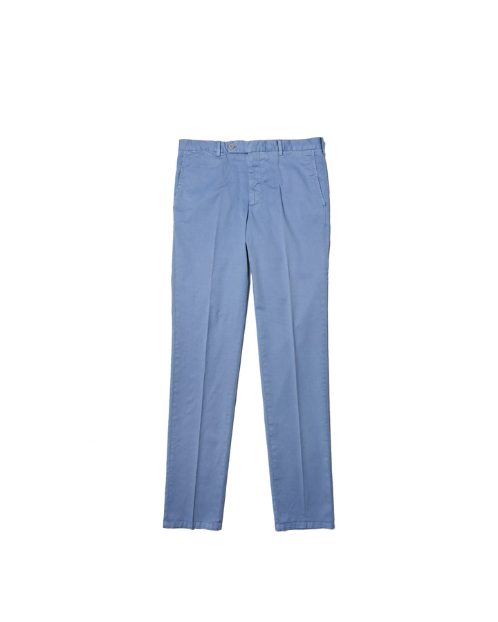 Washed cotton twill - Flat front trousers - Pale blue
