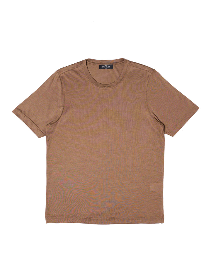 Crewneck silk jersey T-shirt - Brown
