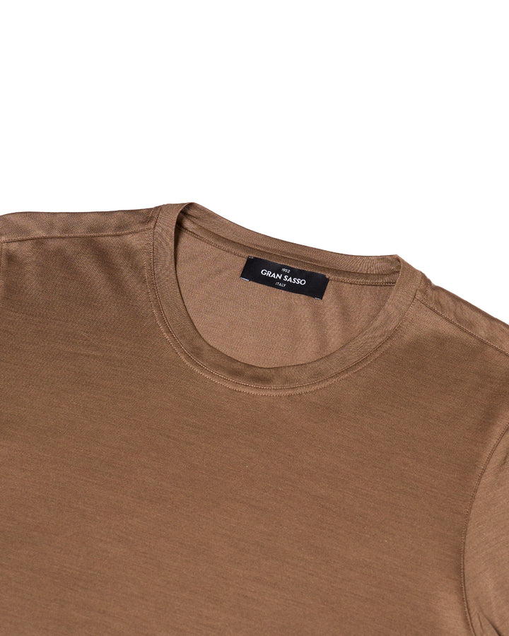 Crewneck silk jersey T-shirt - Brown
