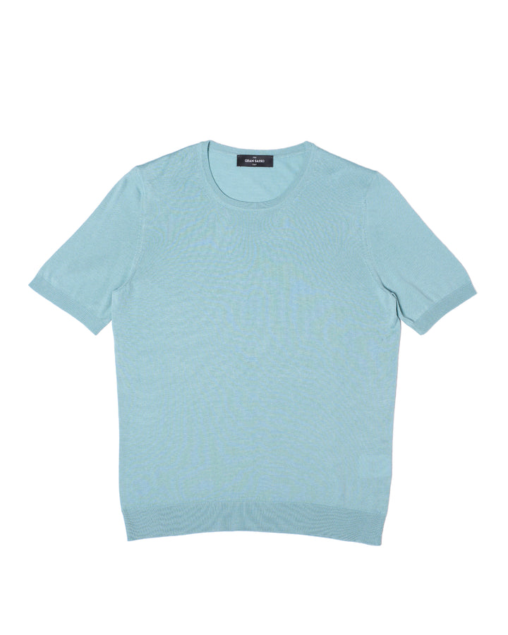 Knitted crewneck silk T-shirt - Ice blue
