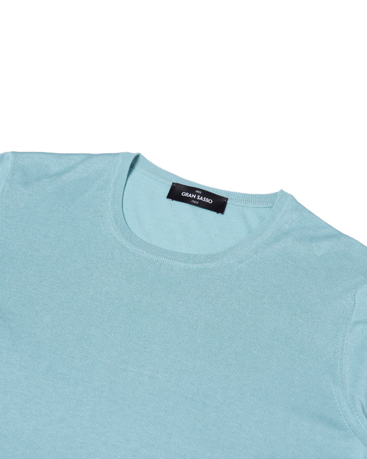 Knitted crewneck silk T-shirt - Ice blue