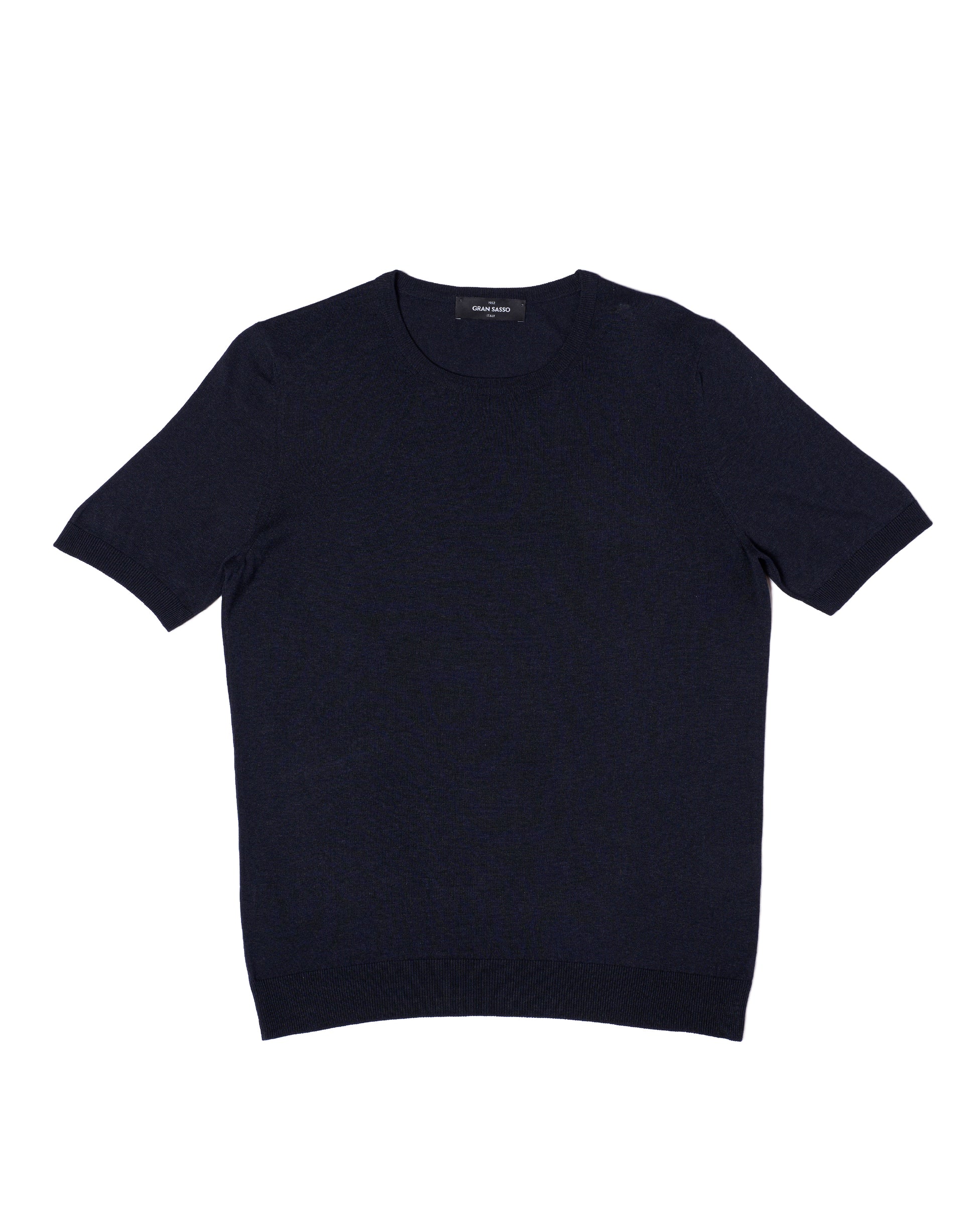 Knitted crewneck silk T-shirt - Midnight blue