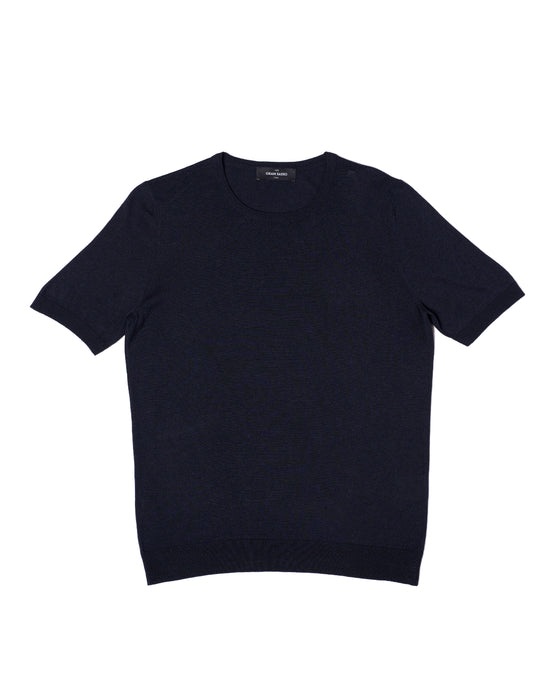 Knitted crewneck silk T-shirt - Midnight blue