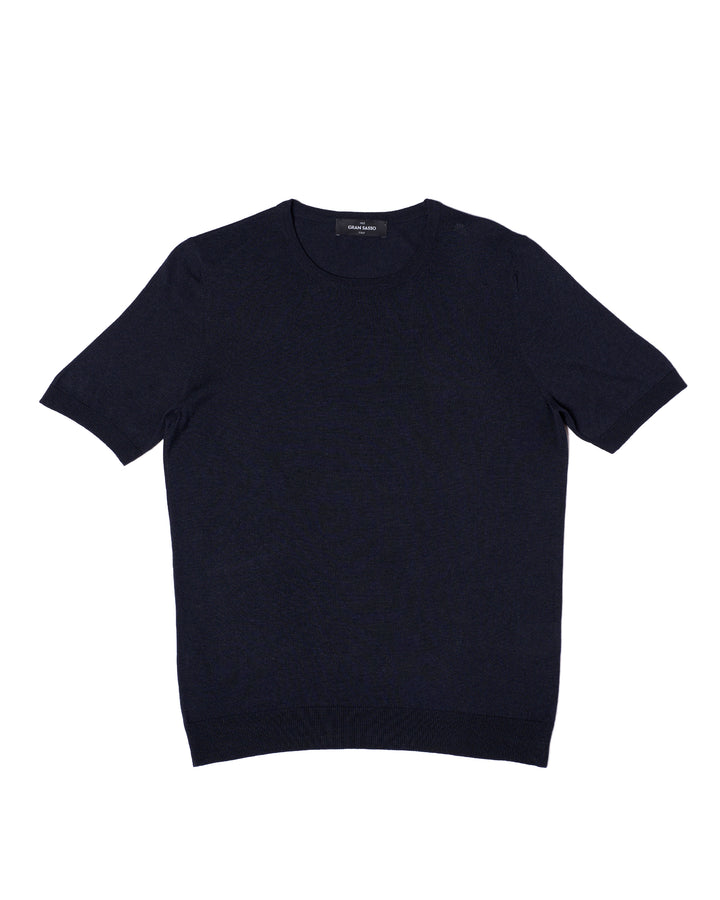 Knitted crewneck silk T-shirt - Midnight blue