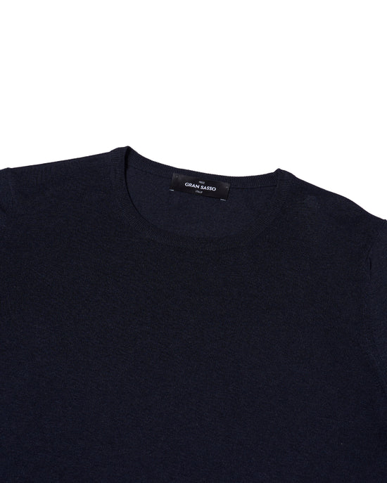 Knitted crewneck silk T-shirt - Midnight blue