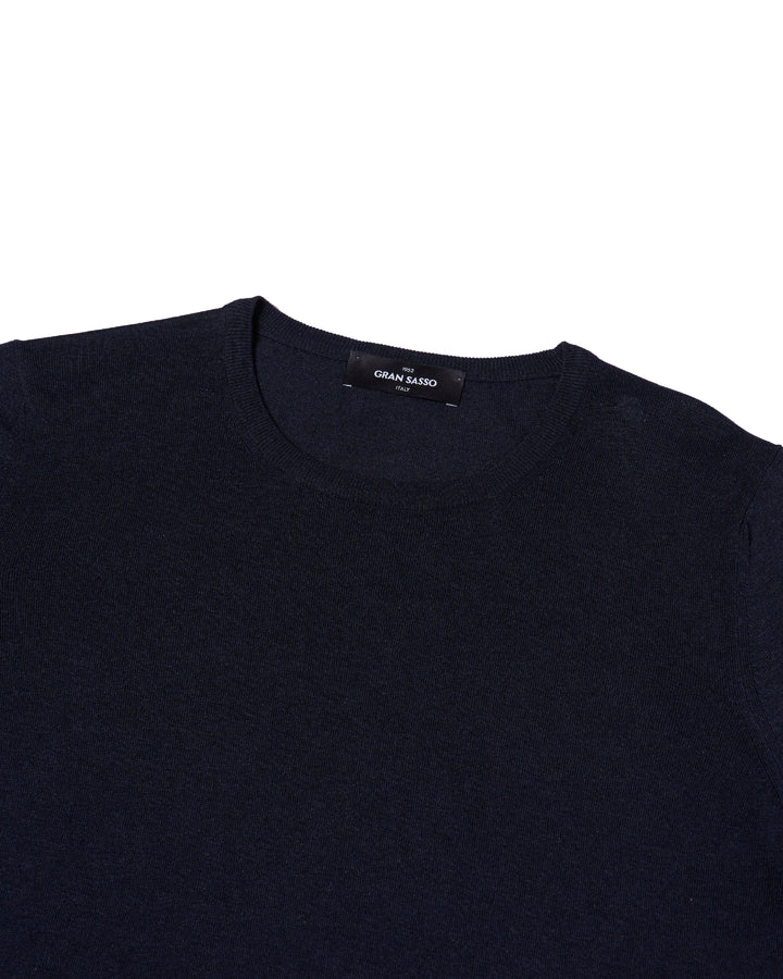 Knitted crewneck silk T-shirt - Midnight blue