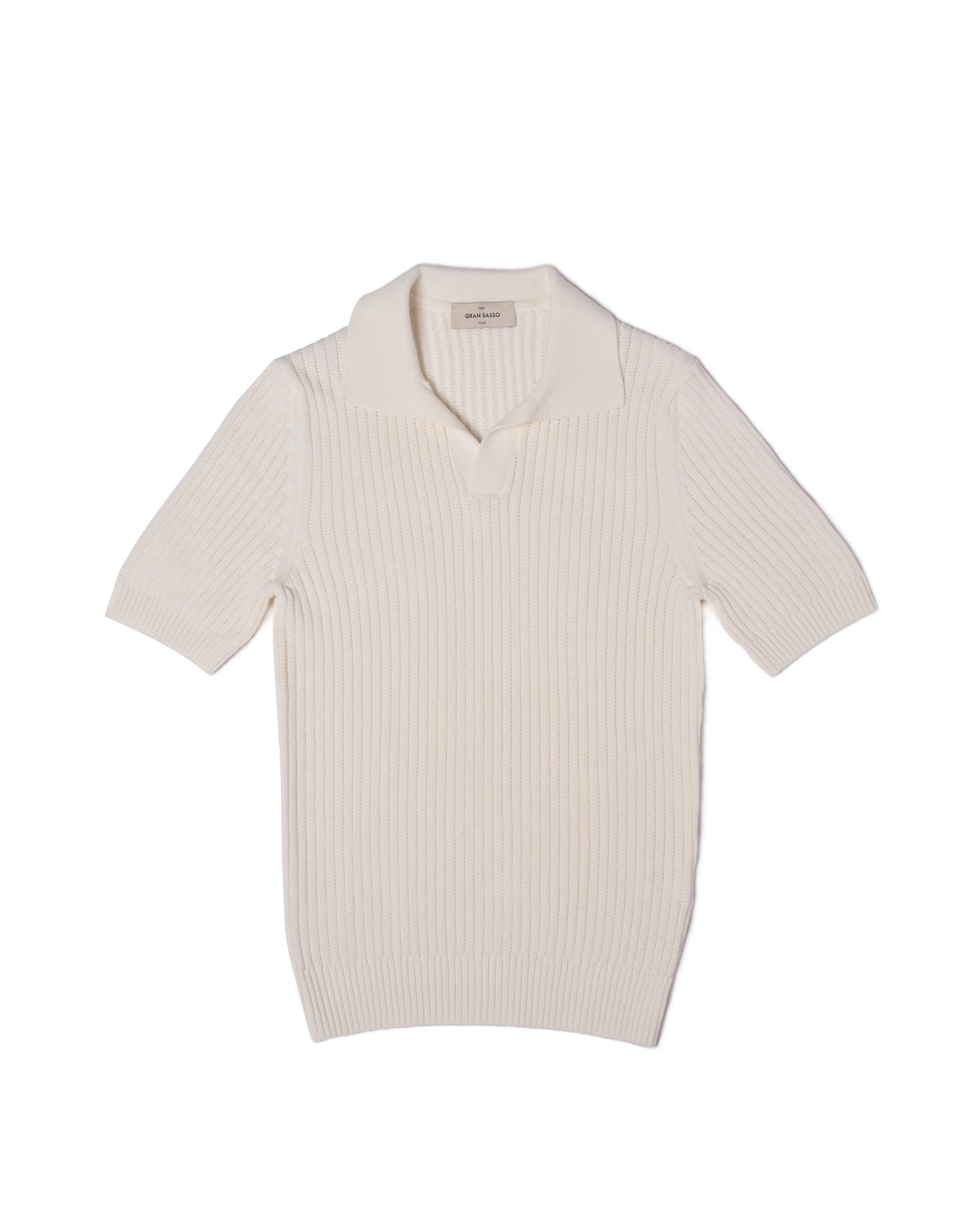 Knitted openwork stitch cotton skipper polo - White