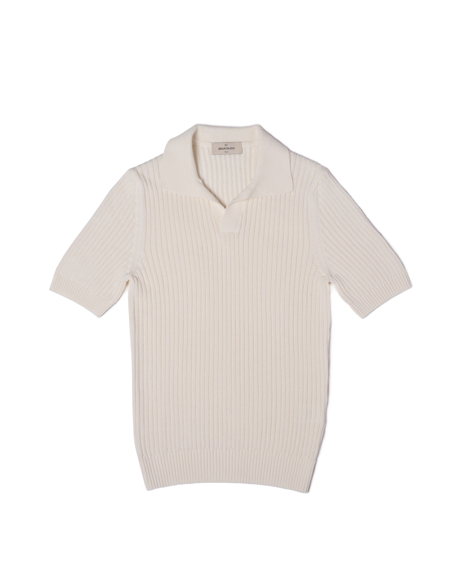 Knitted openwork stitch cotton skipper polo - White