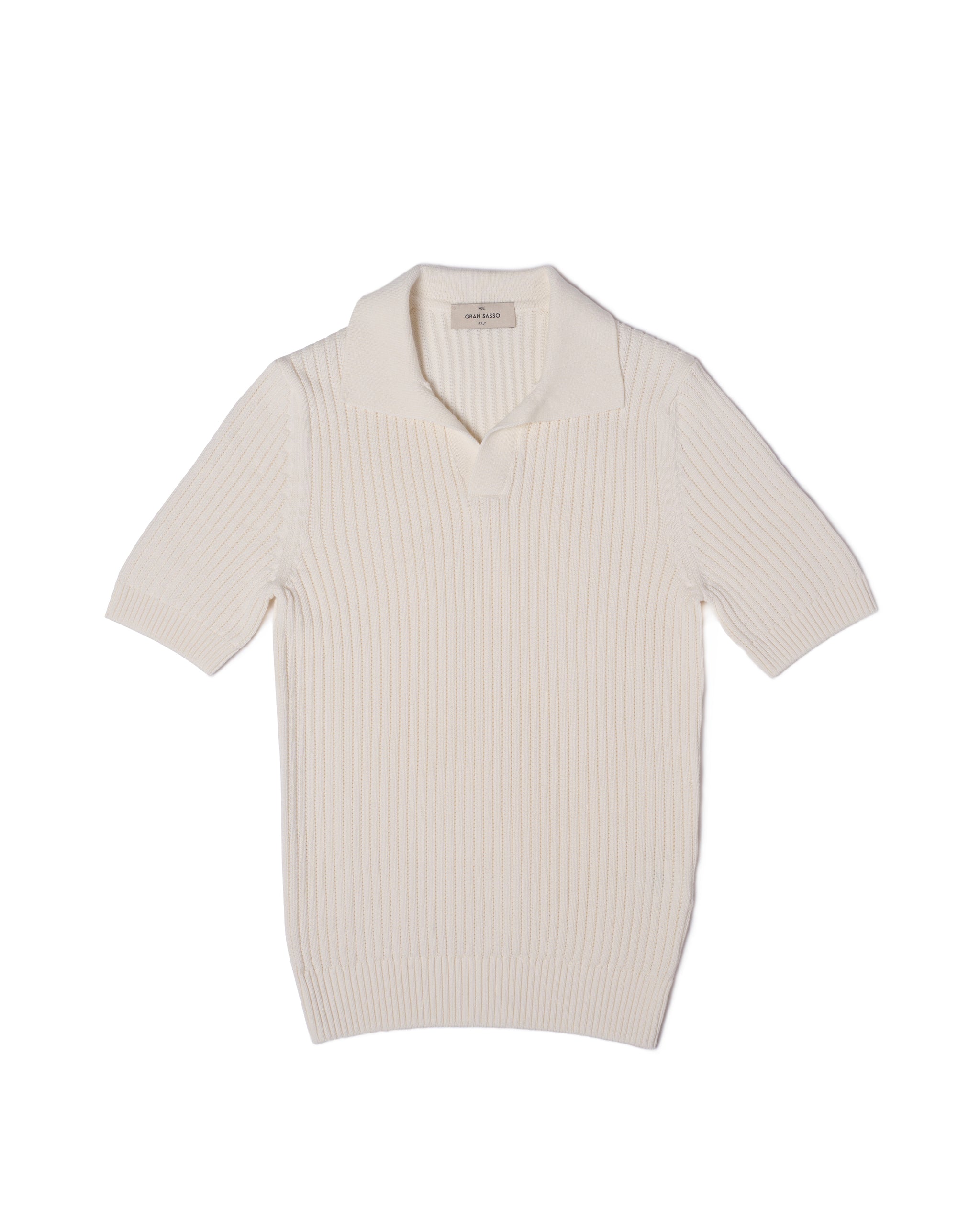 Knitted openwork stitch cotton skipper polo - White