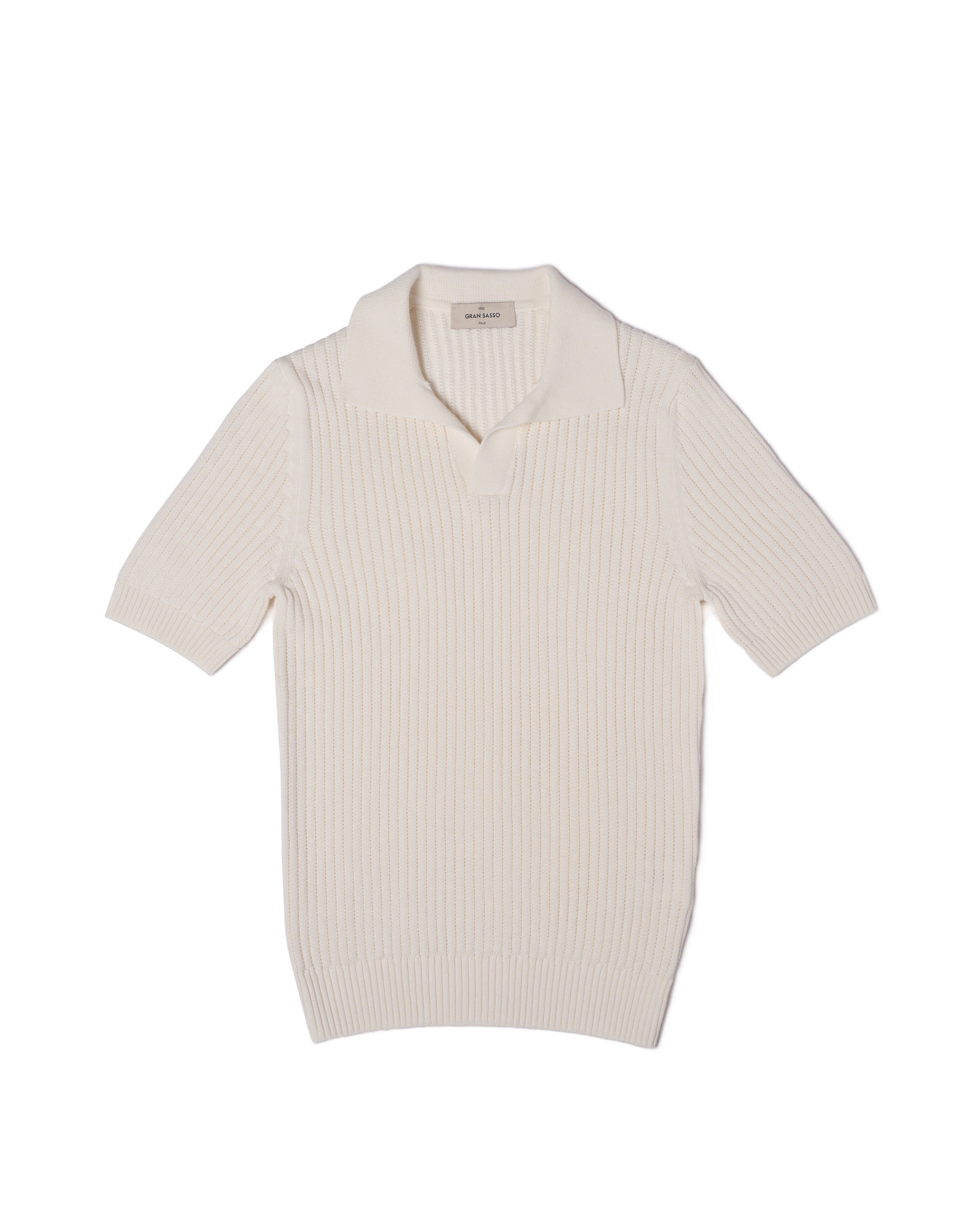 Knitted openwork stitch cotton skipper polo - White