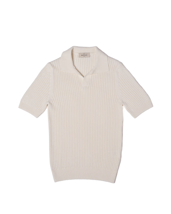 Knitted openwork stitch cotton skipper polo - White