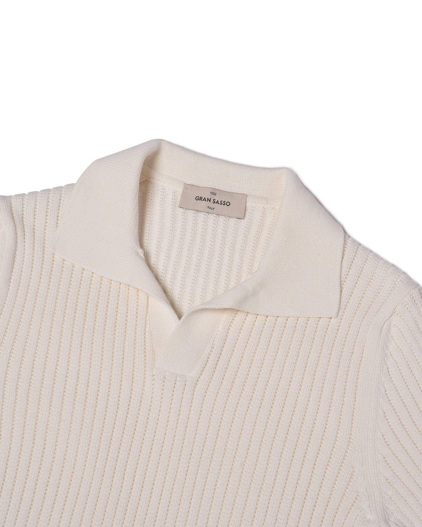 Knitted openwork stitch cotton skipper polo - White