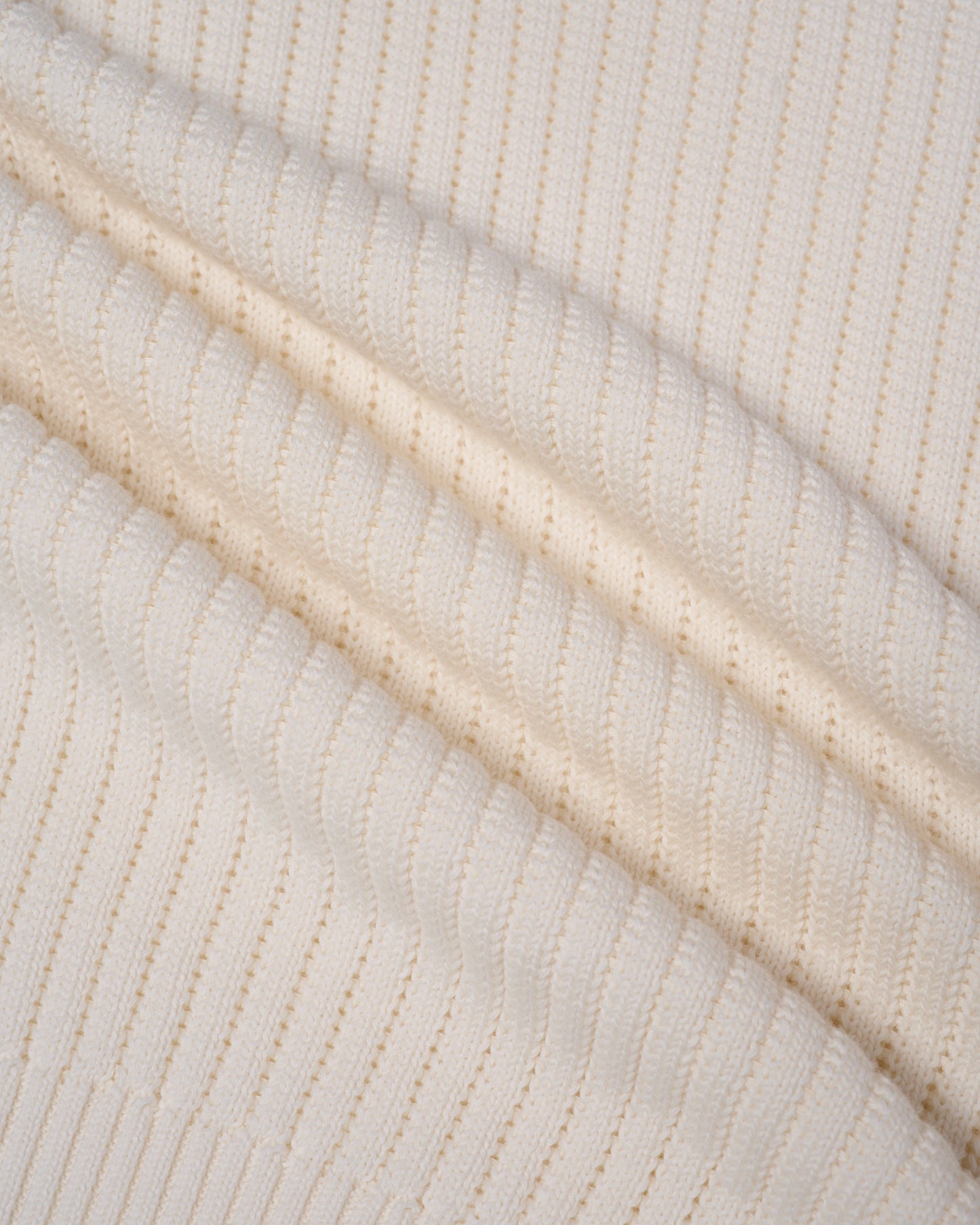 Knitted openwork stitch cotton skipper polo - White