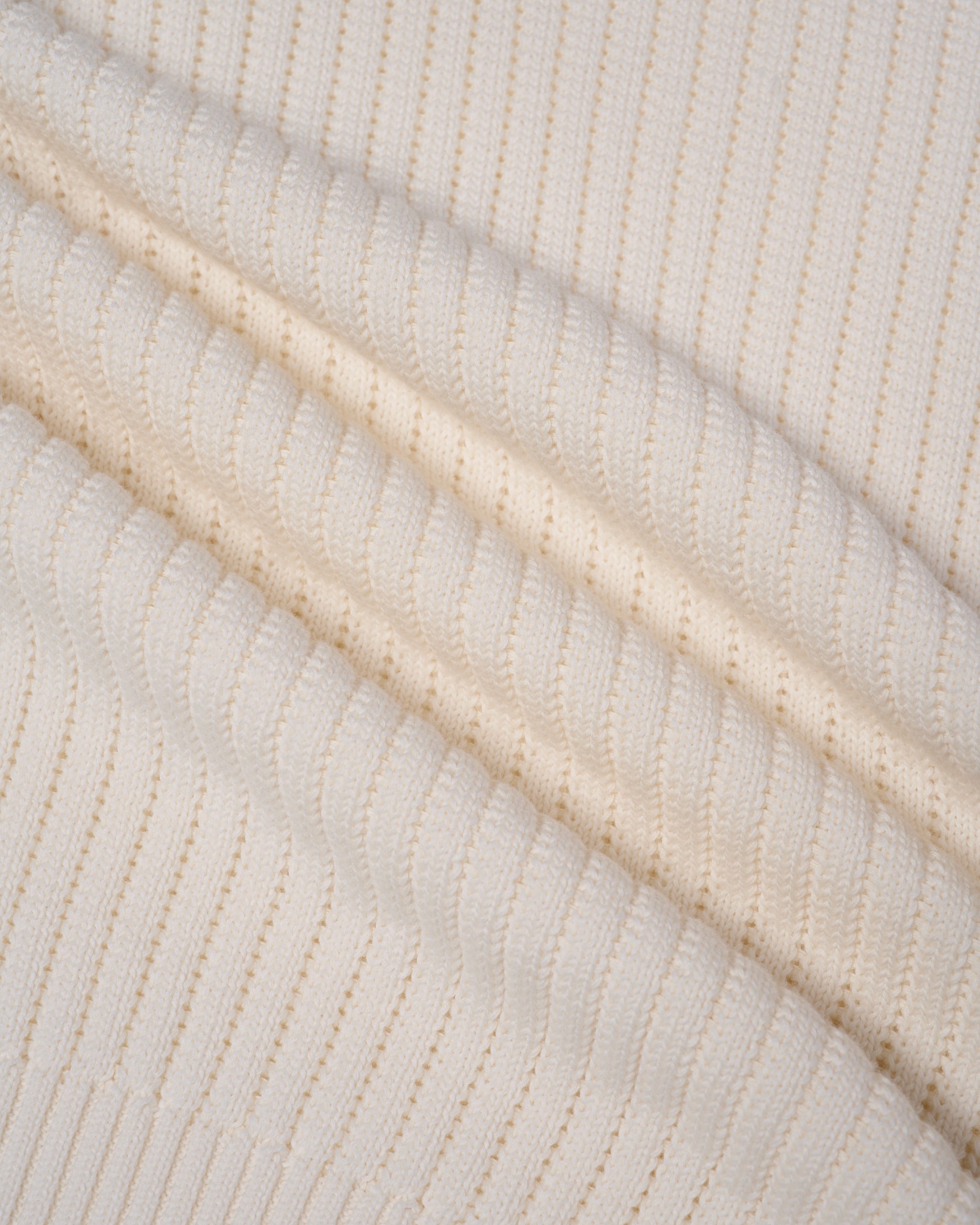 Knitted openwork stitch cotton skipper polo - White