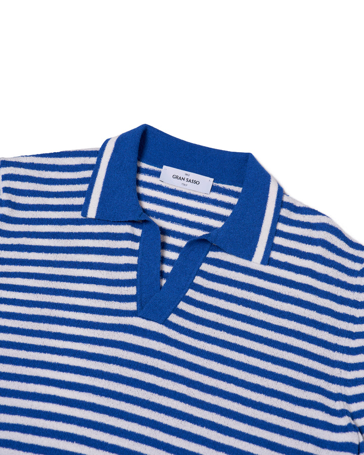 Terry cloth narrow stripe polo - Blue and white