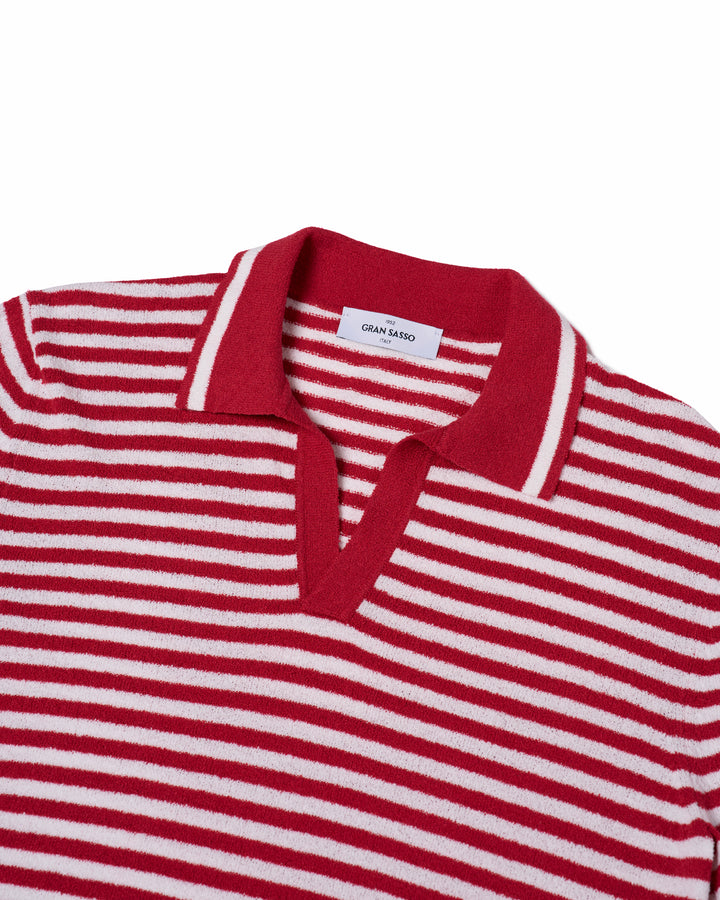 Terry cloth narrow stripe polo - Red and white
